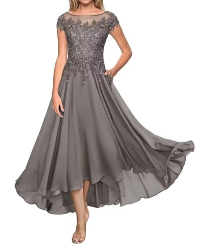 Infuness Spitze Ballkleid für Brautmutter Chiffon mit Taschen Formal Abendkleid Teelänge Damen Gast Kleider von Infuness