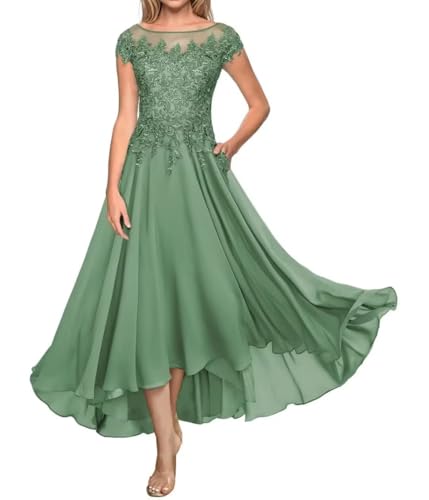 Infuness Spitze Ballkleid für Brautmutter Chiffon mit Taschen Formal Abendkleid Teelänge Damen Gast Kleider von Infuness