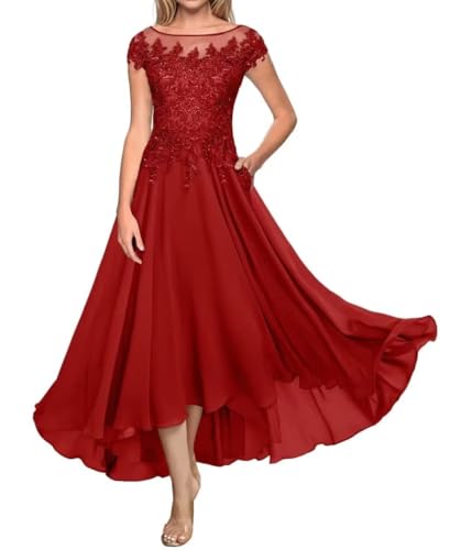 Infuness Spitze Ballkleid für Brautmutter Chiffon mit Taschen Formal Abendkleid Teelänge Damen Gast Kleider von Infuness
