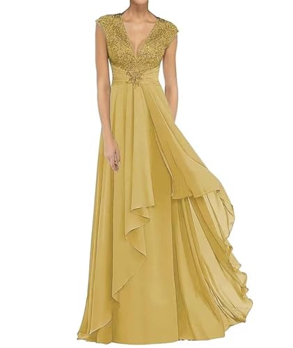 Infuness V-Ausschnitt Abendkleid Für Brautmutter Chiffon Spitzenapplikationen Ballkleid Lange Rüschen Formelle Hochzeit Kleider von Infuness