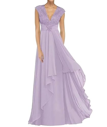 Infuness V-Ausschnitt Abendkleid Für Brautmutter Chiffon Spitzenapplikationen Ballkleid Lange Rüschen Formelle Hochzeit Kleider von Infuness