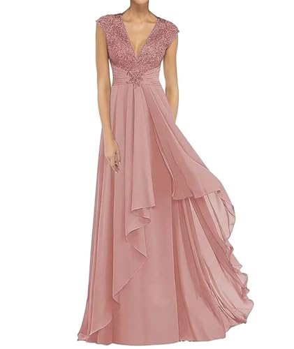 Infuness V-Ausschnitt Abendkleid Für Brautmutter Chiffon Spitzenapplikationen Ballkleid Lange Rüschen Formelle Hochzeit Kleider von Infuness