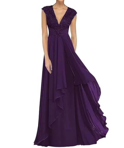 Infuness V-Ausschnitt Abendkleid Für Brautmutter Chiffon Spitzenapplikationen Ballkleid Lange Rüschen Formelle Hochzeit Kleider von Infuness