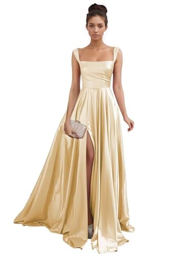 Satin Brautjungfernkleider für Damen Langer Schlitz Elegant Abendkleider Formelles A-Linie Ballkleider mit Taschen von Infuness