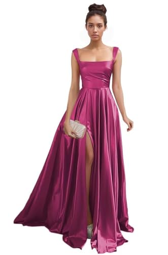 Satin Brautjungfernkleider für Damen Langer Schlitz Elegant Abendkleider Formelles A-Linie Ballkleider mit Taschen von Infuness