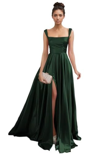 Satin Brautjungfernkleider für Damen Langer Schlitz Elegant Abendkleider Formelles A-Linie Ballkleider mit Taschen von Infuness