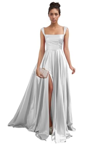 Satin Brautjungfernkleider für Damen Langer Schlitz Elegant Abendkleider Formelles A-Linie Ballkleider mit Taschen von Infuness