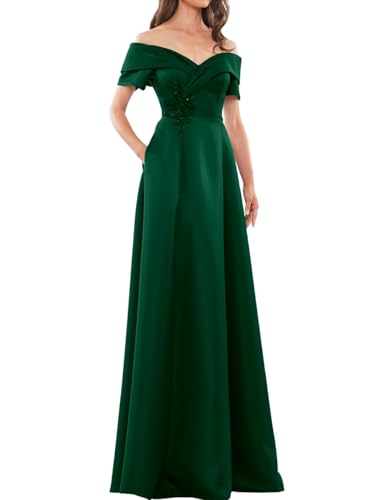 Satin Schulterfreies Brautjungfernkleid für Damen A Line Lang Ballkleider Elegant Hochzeitsgastkleid mit Taschen von Infuness