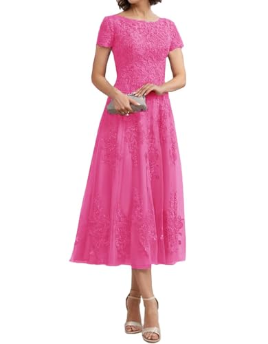 Teelange Tüll für die Brautmutter Ballkleid Spitzenapplikationen Formelle Abendkleider mit Ärmeln A-Linie Abendkleider Elegant für Hochzeit von Infuness