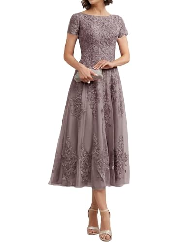 Teelange Tüll für die Brautmutter Ballkleid Spitzenapplikationen Formelle Abendkleider mit Ärmeln A-Linie Abendkleider Elegant für Hochzeit von Infuness