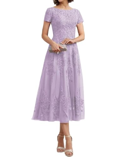 Teelange Tüll für die Brautmutter Ballkleid Spitzenapplikationen Formelle Abendkleider mit Ärmeln A-Linie Abendkleider Elegant für Hochzeit von Infuness