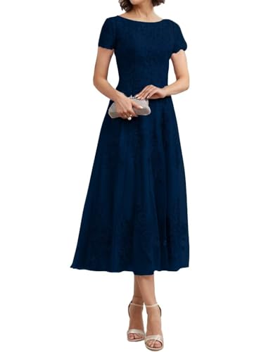 Teelange Tüll für die Brautmutter Ballkleid Spitzenapplikationen Formelle Abendkleider mit Ärmeln A-Linie Abendkleider Elegant für Hochzeit von Infuness