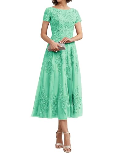 Teelange Tüll für die Brautmutter Ballkleid Spitzenapplikationen Formelle Abendkleider mit Ärmeln A-Linie Abendkleider Elegant für Hochzeit von Infuness