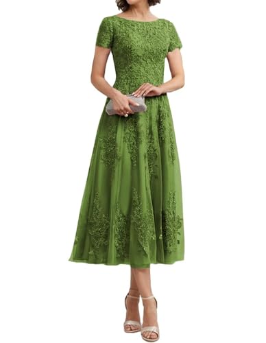 Teelange Tüll für die Brautmutter Ballkleid Spitzenapplikationen Formelle Abendkleider mit Ärmeln A-Linie Abendkleider Elegant für Hochzeit von Infuness