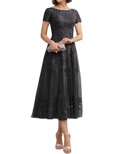 Teelange Tüll für die Brautmutter Ballkleid Spitzenapplikationen Formelle Abendkleider mit Ärmeln A-Linie Abendkleider Elegant für Hochzeit von Infuness
