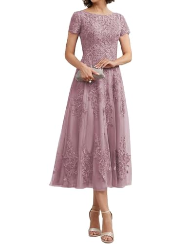 Teelange Tüll für die Brautmutter Ballkleid Spitzenapplikationen Formelle Abendkleider mit Ärmeln A-Linie Abendkleider Elegant für Hochzeit von Infuness