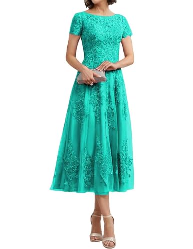 Teelange Tüll für die Brautmutter Ballkleid Spitzenapplikationen Formelle Abendkleider mit Ärmeln A-Linie Abendkleider Elegant für Hochzeit von Infuness