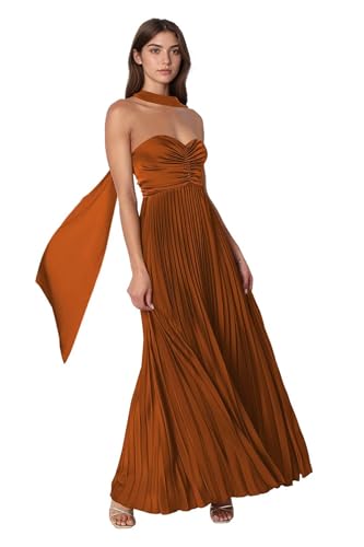 Trägerlos Satin Ballkleider mit Schal Lang A Linie Brautjungfernkleider Plissee Abiballkleider Abschlusskleid Partykleid von Infuness