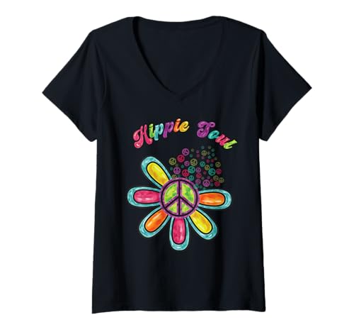 Damen Friedenszeichen Hippie Soul Daisy Aquarell binden Farbstoff T-Shirt mit V-Ausschnitt Damen Friedenszeichen Hippie Soul Daisy Aquarell binden Farbstoff T-Shirt mit V-Ausschnitt von Ingenius Friedenszeichen