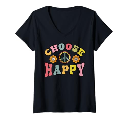 Damen Friedenszeichen Wählen Sie Happy Hippie Soul Retro 60s 70er T-Shirt mit V-Ausschnitt Damen Friedenszeichen Wählen Sie Happy Hippie Soul Retro 60s 70er T-Shirt mit V-Ausschnitt von Ingenius Friedenszeichen