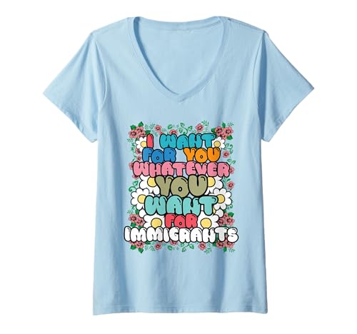 Damen Amerika Einwanderer floral Ich möchte für Dich Anti T-Shirt mit V-Ausschnitt von Ingenius Menschenrechtshemden und Geschenke