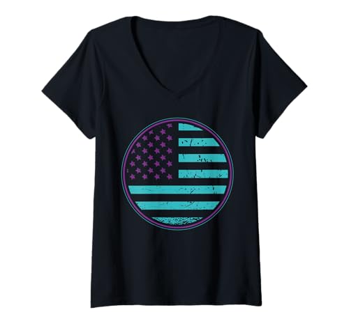Damen Selbstmordprävention amerikanische Flagge tragen blaugrüne T-Shirt mit V-Ausschnitt Damen Selbstmordprävention amerikanische Flagge tragen blaugrüne T-Shirt mit V-Ausschnitt von Ingenius Suicide Prevention Awareness Shirts