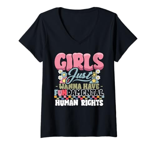 Damen Feministische Mädchen wollen nur grundlegende Frauenrechte T-Shirt mit V-Ausschnitt von Ingenius feministische Hemden und Geschenke