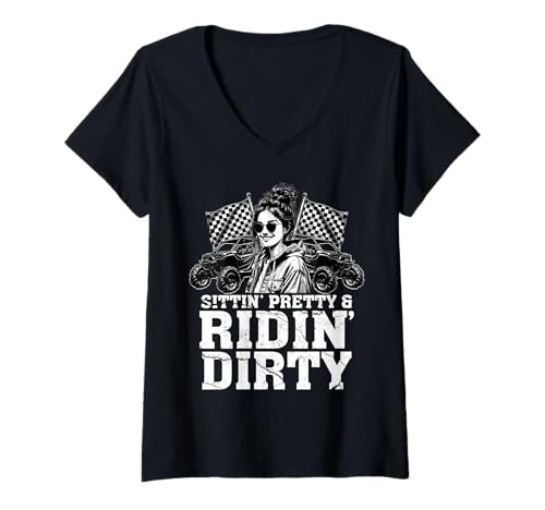 Damen Utv SXS sitzt ziemlich Off Road Girl Passagier Prinzessin T-Shirt mit V-Ausschnitt von Ingenius nebeneinanderfahrzeughemden und Geschenke