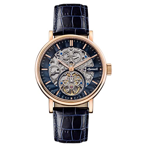 Ingersoll 1892 The Charles Herren-Automatikuhr, 44 mm, mit schwarzem Skeleton-Zifferblatt und blauem Lederarmband I05808 von Ingersoll