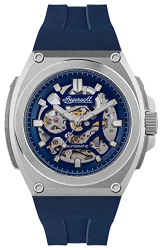 Ingersoll The Motion Herren-Automatikuhr, 50 mm, mit blauem Skeleton-Zifferblatt und blauem PU-Gummiarmband I11704 von Ingersoll