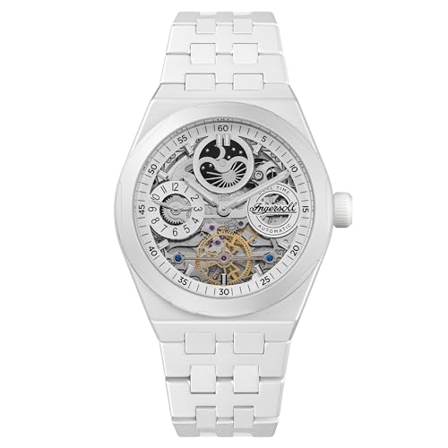 Ingersoll 43-mm-Automatikuhr 1892 The Broadway für Herren mit weißem Zifferblatt und weißem Keramikarmband I15103 von Ingersoll