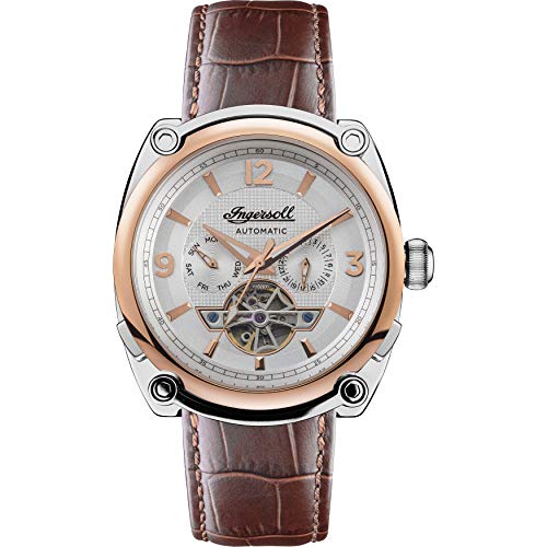 Ingersoll The Michigan Herren-Automatikuhr, 45 mm, mit braunem Open-Heart-Zifferblatt und braunem Echtlederarmband I01103B von Ingersoll