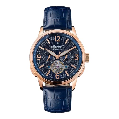 Ingersoll The Regent Herren-Automatikuhr, 47 mm, mit blauem Zifferblatt mit offenem Herzen und blauem Echtlederarmband I00301B von Ingersoll