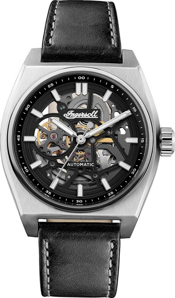 Ingersoll Quarzuhr Ingersoll Herrenuhr Leder schwarz, (Analoguhr), Herren Armbanduhr eckig, Lederarmband schwarz, Luxus von Ingersoll