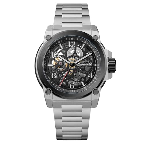 Ingersoll The Anvil Herren 46,5mm Automatikuhr mit schwarzem Zifferblatt und silberfarbenem Edelstahlarmband von Ingersoll
