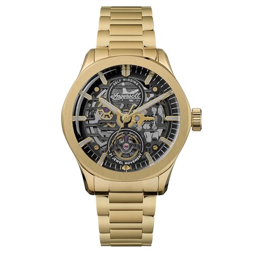 Ingersoll The Bronc Herren 44mm Automatikuhr mit schwarz-goldenem Zifferblatt und goldfarbenem Edelstahlarmband von Ingersoll
