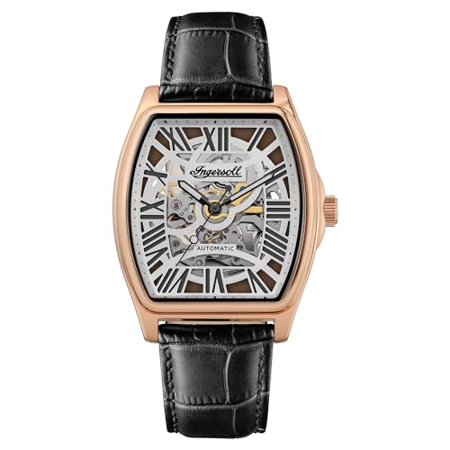 Ingersoll The California Herren-Automatikuhr, 39 mm, mit skelettiertem Zifferblatt und schwarzem Lederarmband von Ingersoll