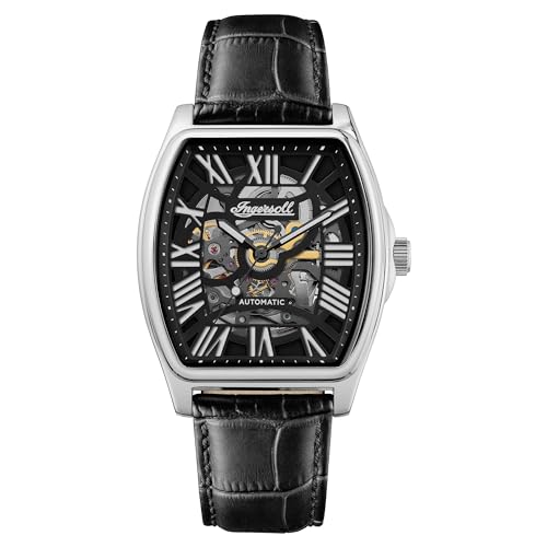 Ingersoll The California Herren-Automatikuhr, 39 mm, mit skelettiertem Zifferblatt und schwarzem Lederarmband von Ingersoll