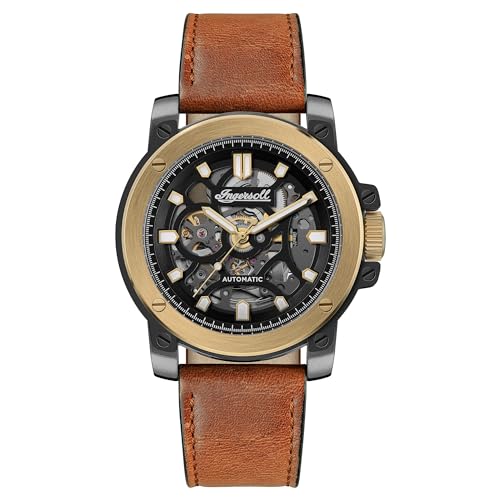 Ingersoll The Freestyle Herren-Automatikuhr mit 45,5 mm Durchmesser, skelettiertem Zifferblatt und braunem Horween-Lederarmband von Ingersoll