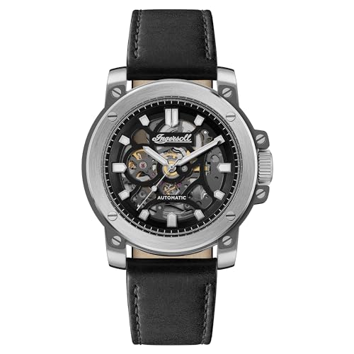 Ingersoll The Freestyle Herren-Automatikuhr mit 45,5 mm Durchmesser, skelettiertem Zifferblatt und schwarzem Horween-Lederarmband von Ingersoll