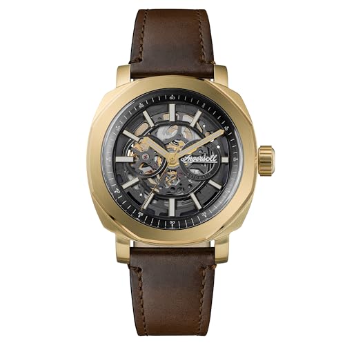 Ingersoll The Outrider Herren 44mm Automatikuhr mit schwarzem Zifferblatt und braunem Lederarmband von Ingersoll