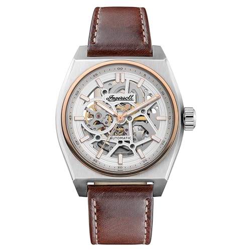 Ingersoll The Vert Herren-Automatikuhr, 43 mm, mit skelettiertem Zifferblatt und braunem Lederarmband von Ingersoll