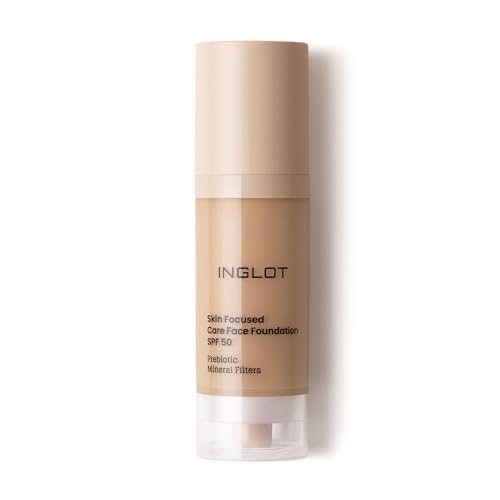 Inglot Illuminierende Foundation mit Hautpflege-Vorteilen | Sonnenschutz | Vegane Formel | Skin Focused Care Gesichtsfoundation SPF 50 | 30 ml 309 Medium Apricot von Inglot