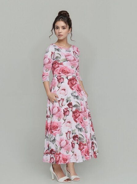 Ingoria AMELIA zeitloses Maxi-Wendekleid mit Taillenschnürung 3/4 Arm (Print) von Ingoria