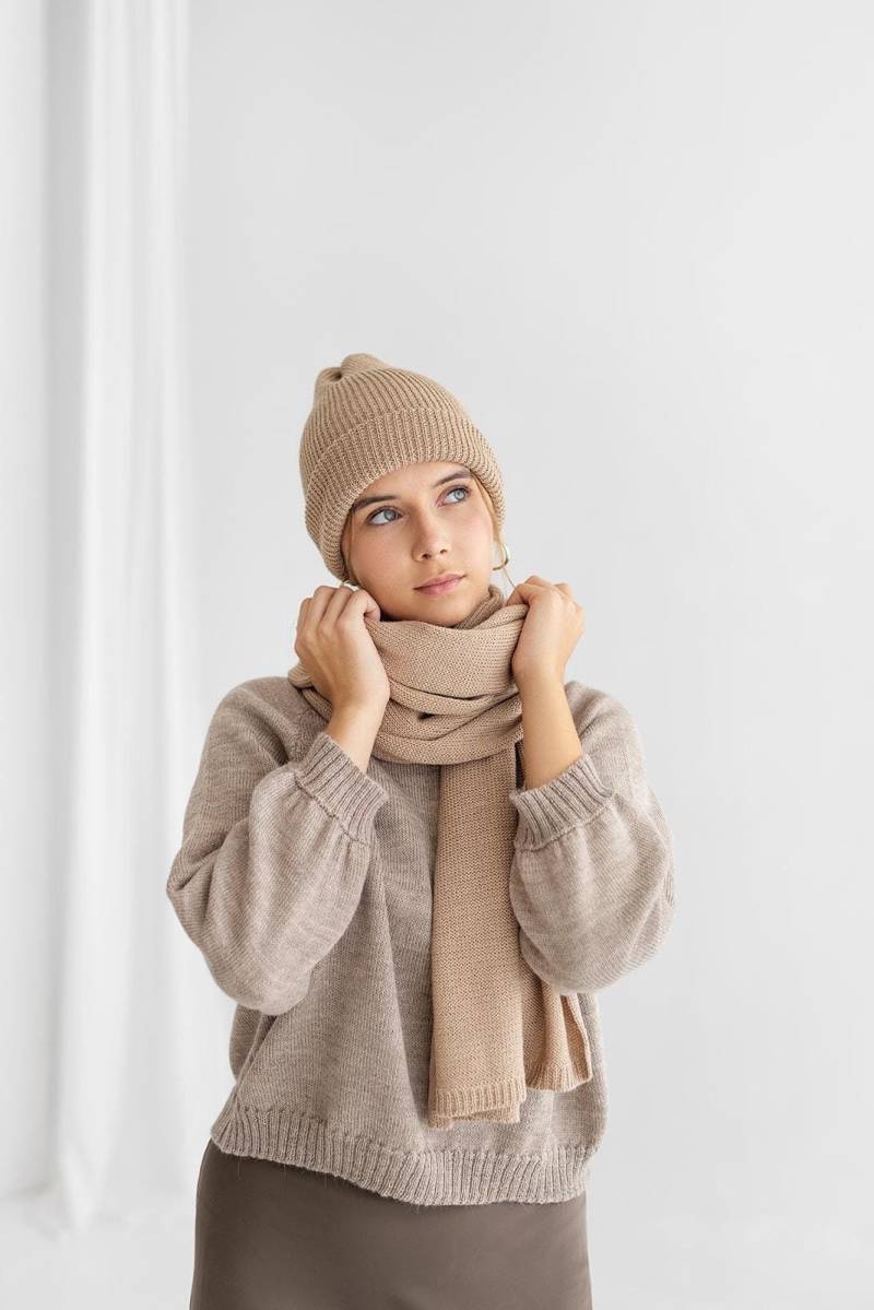 Langer Schal in Hellbraun 100% Bio Alpaka Wolle Für Männer Frauen Gestrickt Blau Rosa Weiß Orange Kamel Ihr Weihnachtsgeschenk von Ingugu