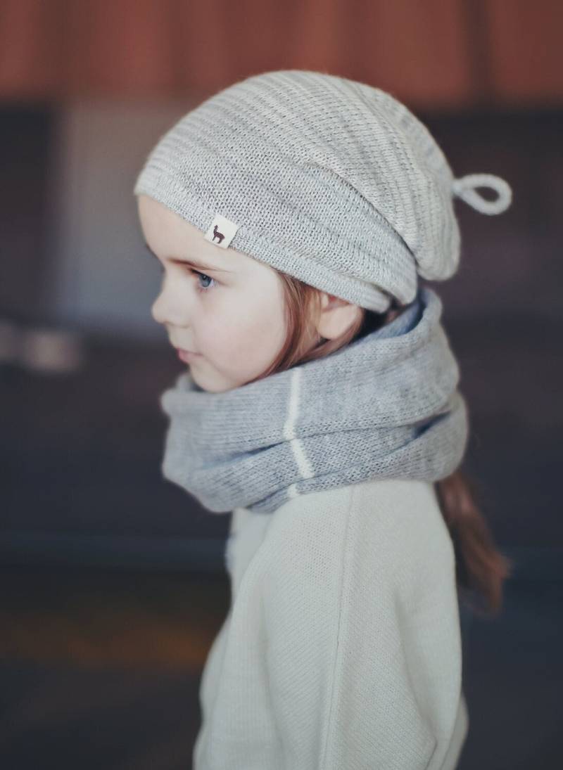 Melange Mütze/Baby Kinder Kleinkind Alpaka Wolle Slouchy Beanie Übergroße Graue Strick Unisex Strickmütze von Ingugu