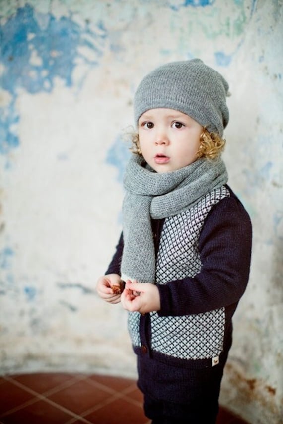 Slouchy Mütze/Kindermütze Graue Baby Kinder Aus Alpaka-Wolle Unisex Strickmütze von Ingugu
