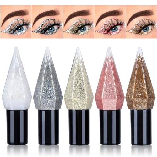 Ingzy 5 Stück Diamant-Eyeliner, Pailletten, Metallic, flüssiger Eyeliner, wasserfest, langlebig, vielseitig einsetzbar, Make-up-Set, Geschenk zum Muttertag, Geburtstag, für Mutter, Frau, Freundin von Ingzy