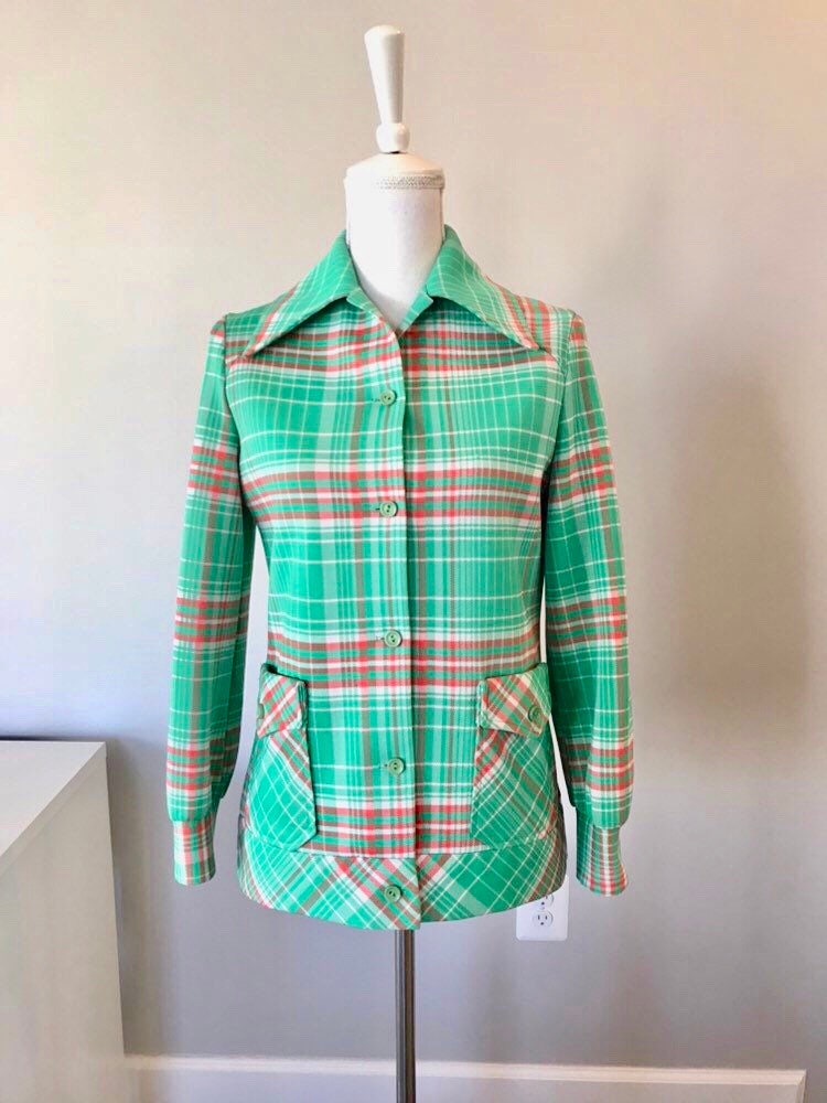 1960S Geek Chic Big Checker Karierte Shirt Jacke/ Neon Patel Grün Orange Weiß Shirt/ Vintage Bluse/Größe M 1960S Geek Chic Big Checker Karierte Shirt Jacke/ Neon Patel Grün Orange Weiß Shirt/ Vintage Bluse/Größe M von Inhabituel