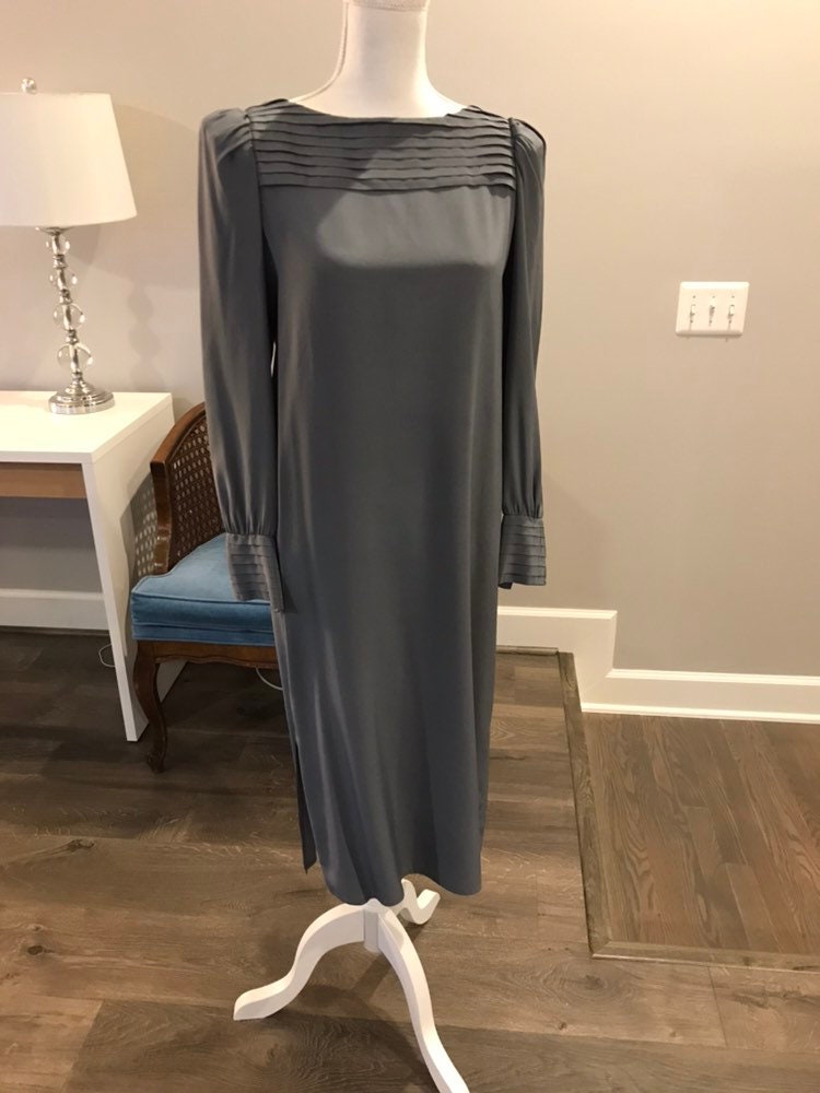 Vintage H Linie Seidenkleid/Elefant Grau Kleid Gr. 6 von Inhabituel